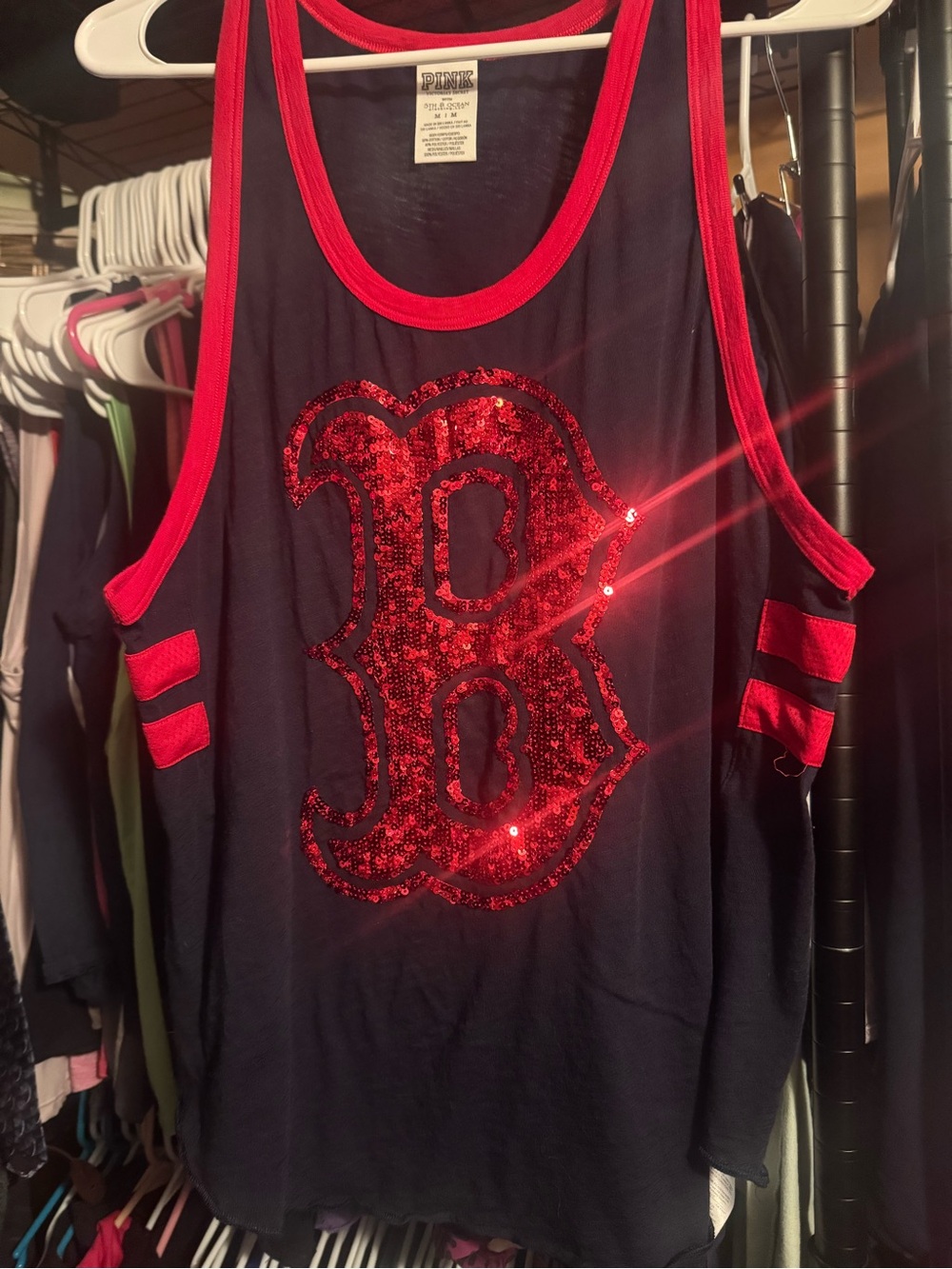 PINK Victoria's Secret Boston Tank. Navy with Red Sequin 'B'